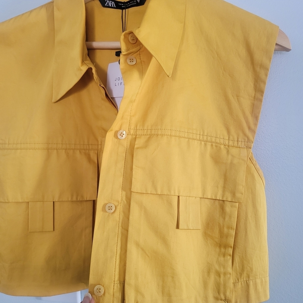 NWT ZARA Mustard Yellow Sleeveless Jacket - Size M Utility Style Jacket - Picture 4 of 11